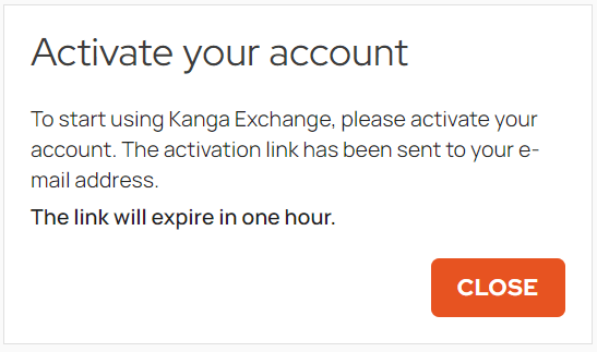 Kanga Exchangeメルアド送付後の警告画面