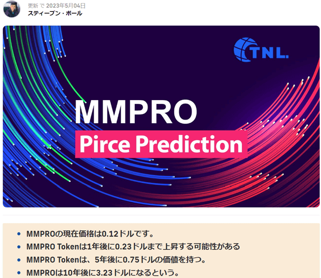 仮想通貨MMPROに対する価格予想（TechNewsLeader）