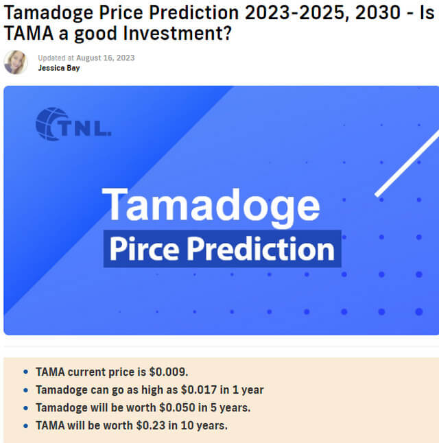 Tamadoge（TAMA）価格予想10年先（TechNewsLeader）