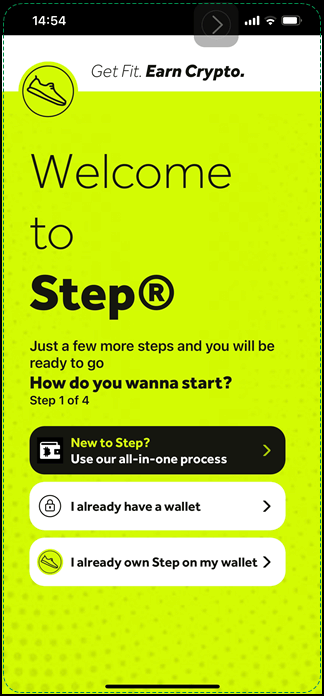 Step®アプリに初期画面。初めてStepアプリを使う場合。