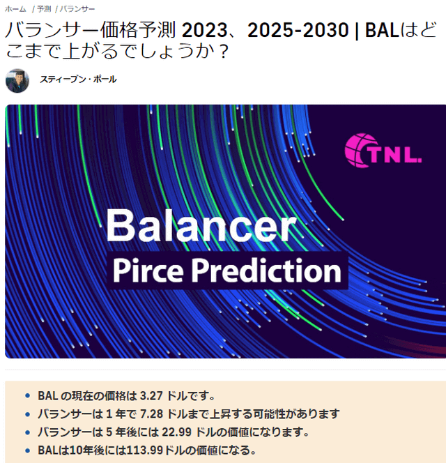 仮想通貨バランサー（BAL）10年価格予測（TechNewsLeader）