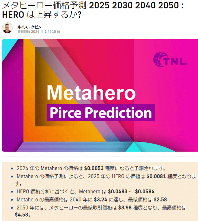 仮想通貨メタヒーロー（HERO）15年後価格予測（TechNewsLeader）